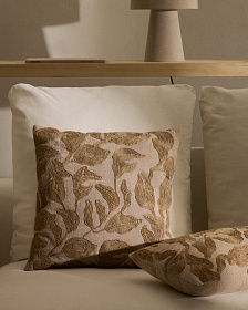 Чехол на подушку Sorima из бежевого хлопка и джута с вышивкой, 45 x 45 см