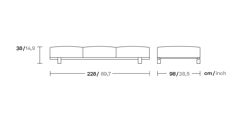 Банкетка Molo 3-seater ножки бетон