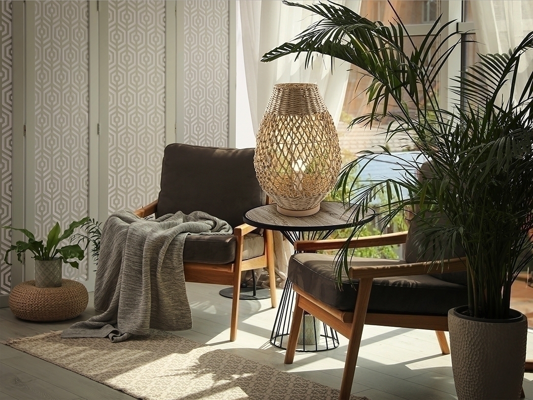 Большая настольная лампа YAIZA с абажуром из бумажной веревки