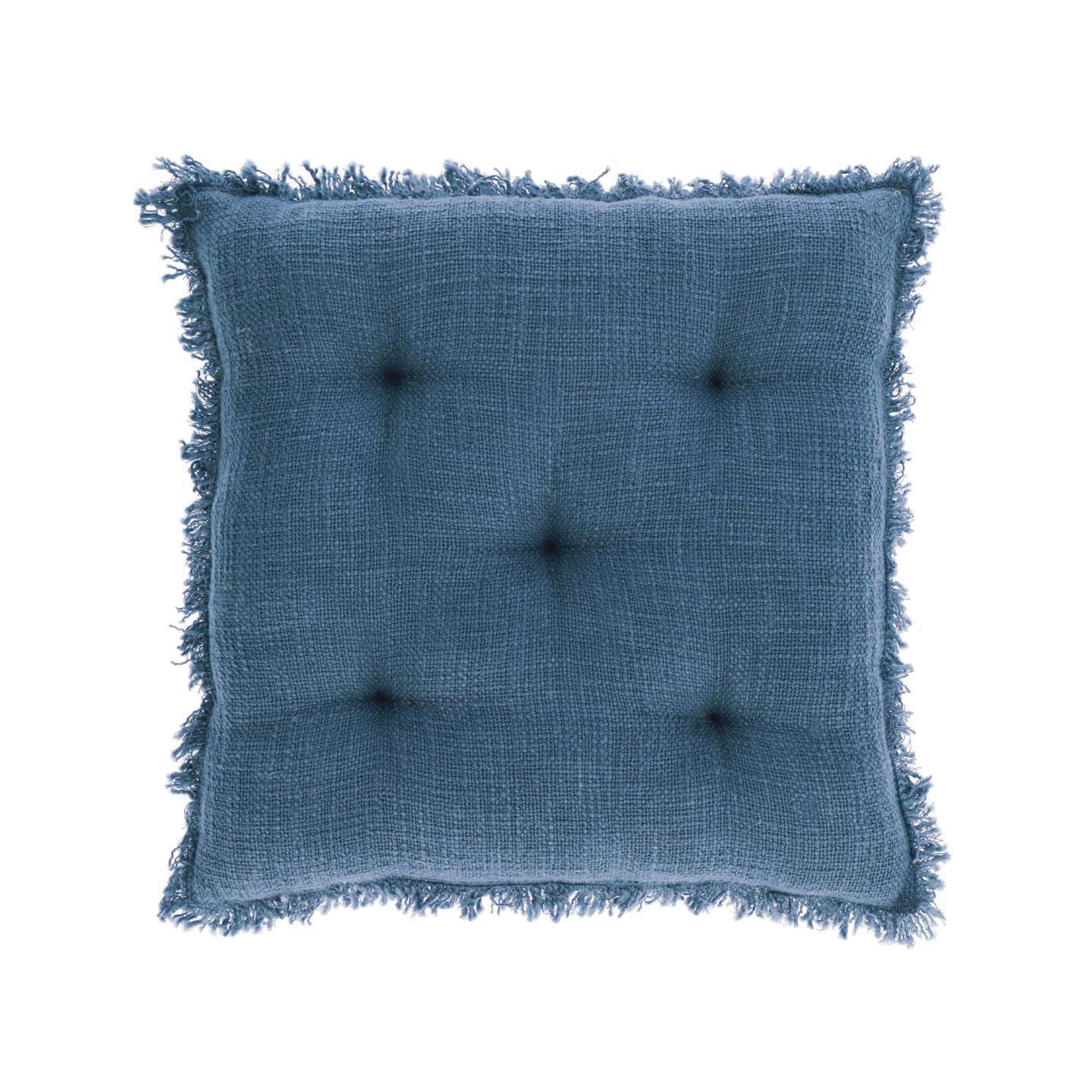 Подушка для сиденья 45x45 темно-синяя, хлопок / бахрома