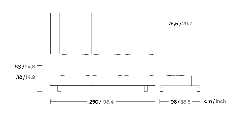 Модуль левый 3-х местный открытый дивана Molo ножки тик