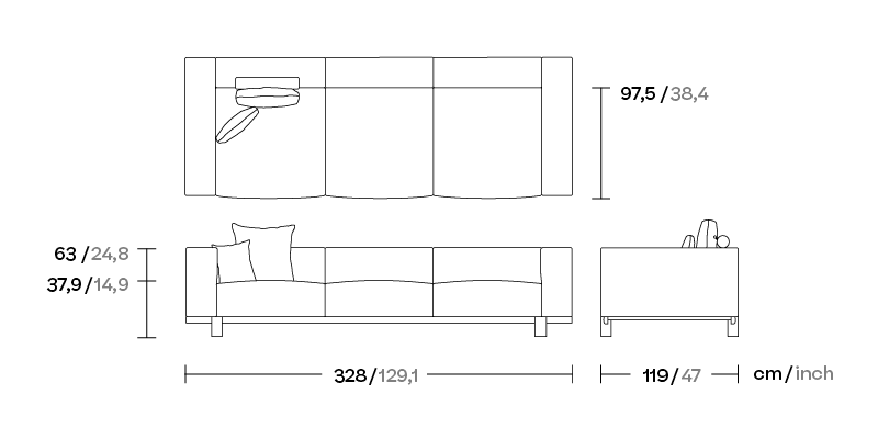 Диван Molo XL 3-х местный Low Legs