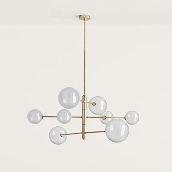 Люстра Atom 8L латунь - прозрачные плафоны