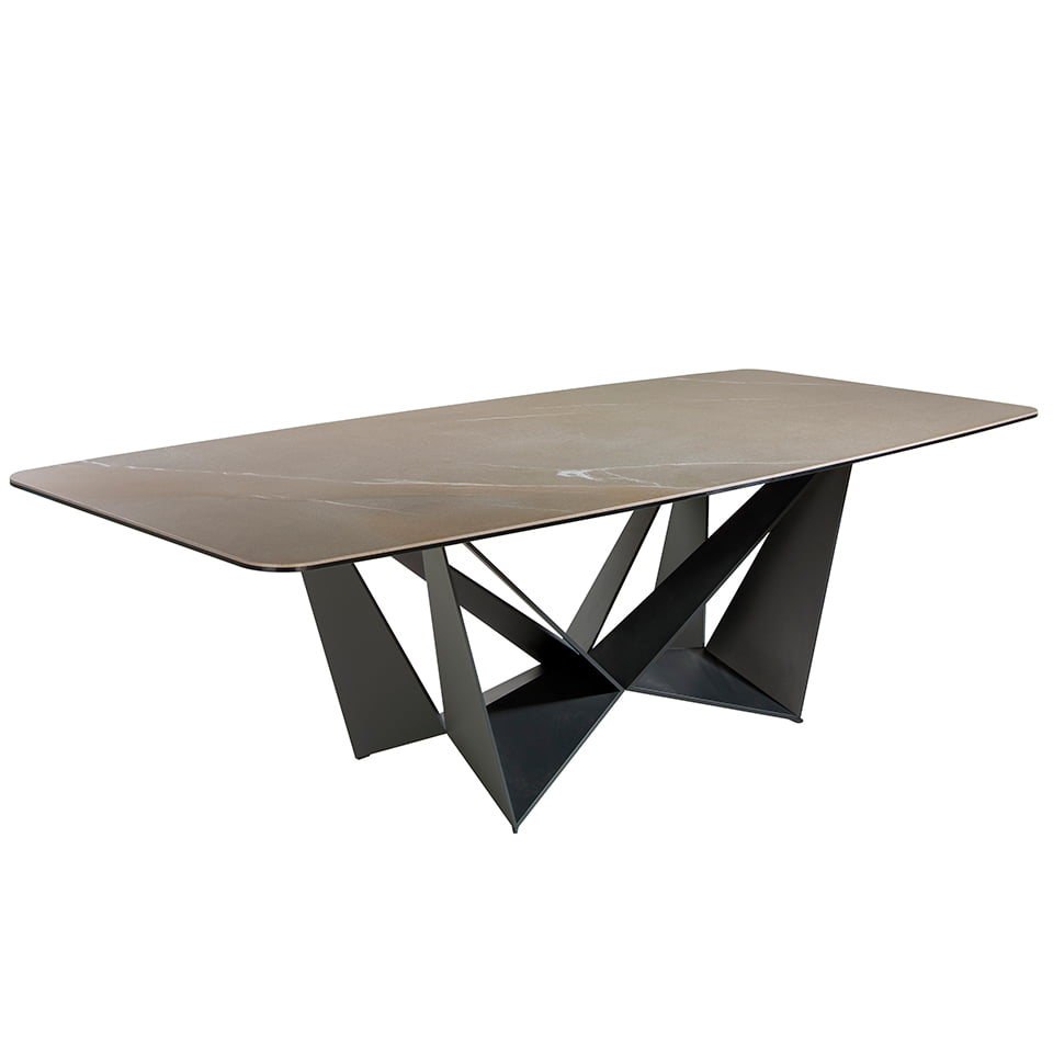 Обеденный стол 1111/CT2061-RE-MAR из фарфора и черной стали