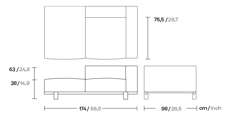 Модуль правый 2-х местный открытый дивана Molo ножки тик