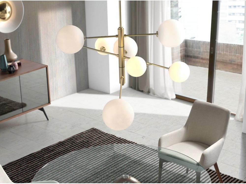 Люстра Atom 8L латунь - белые плафоны