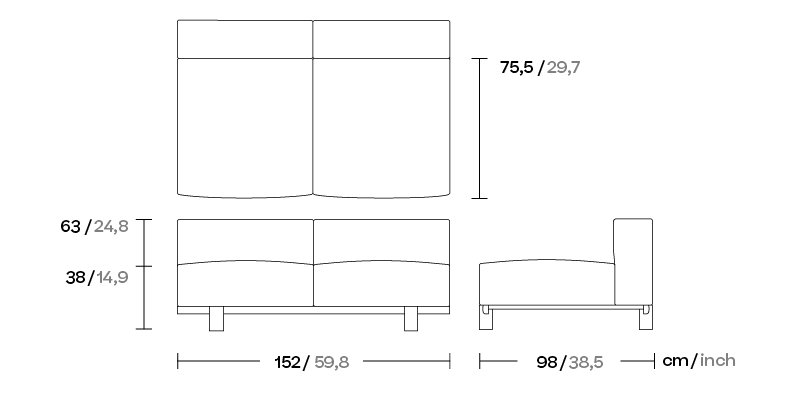 Модуль центральный 2-х местный дивана Molo ножки тик