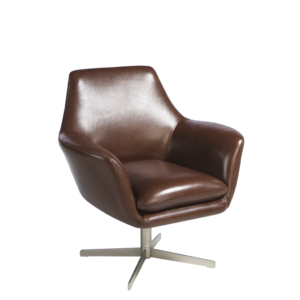 Поворотное кресло 5093/A832-M1595 кожаное с ножкой из полированной стали