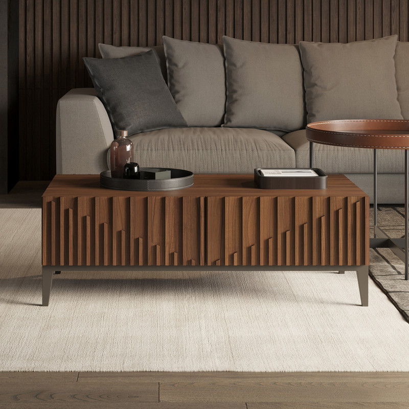 Журнальный столик MENORCA шпон ореха F, темно-серый матовый лак