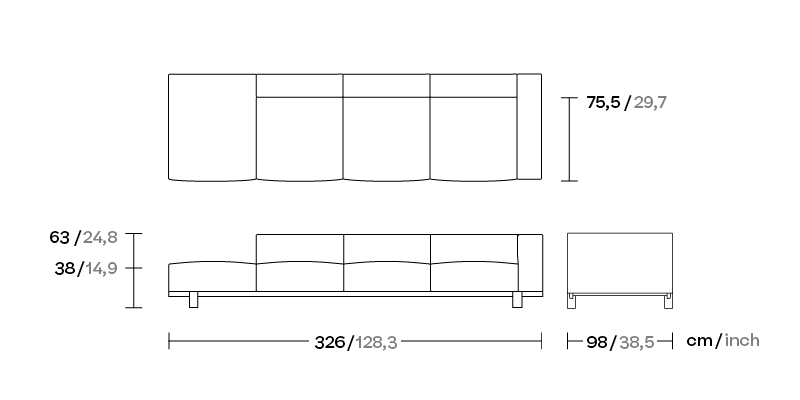 Модуль правый 4-х местный открытый дивана Molo ножки тик