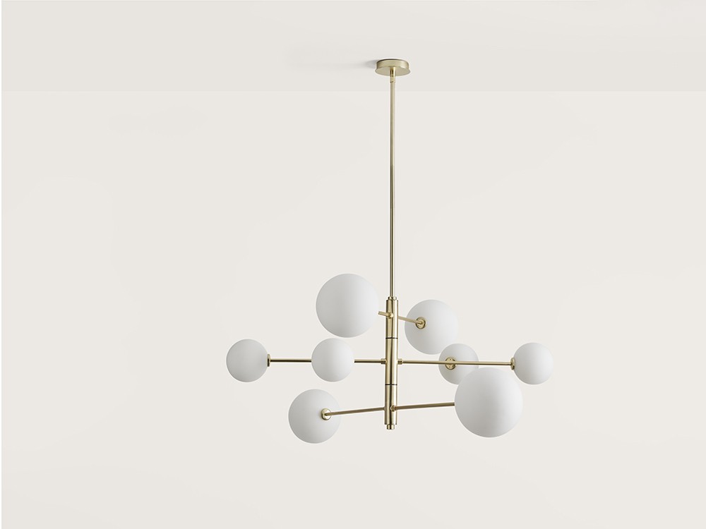 Люстра Atom 8L латунь - белые плафоны