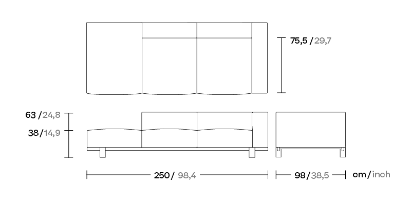 Модуль правый 3-х местный открытый дивана Molo ножки тик