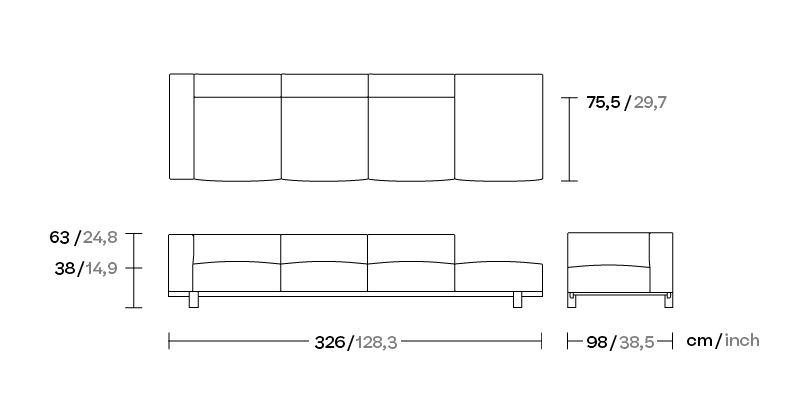 Модуль левый 4-х местный открытый дивана Molo ножки тик