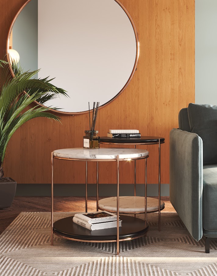 Приставной столик Stanley 1 Carrara Marble/Black/Copper Stainless