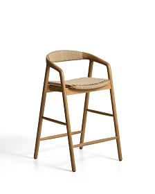 Уличный полубарный стул Derile из массива дуба в натуральной отделке и бежевой веревки