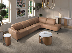 Приставной столик 2163 с керамической столешницей и стальным основанием бронзового цвета Ø140