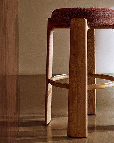 Granite Барный табурет из терракотового шенилла и массива ясеня в натуральной отделке 75 см