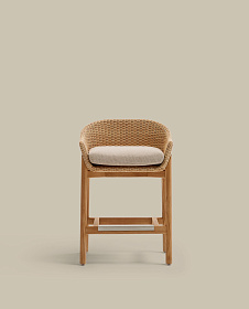 Полубарный стул Galea из тикового дерева и синтетического ротанга, 65 см