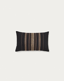 Чехол для подушки Sairu из льна черного цвета с бежевой вышивкой 30 x 50 см