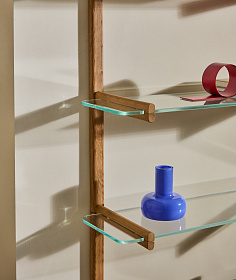 Модульная полка Sitra 6 стеклянных полок и каркас из массива дуба 110 см