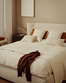 Кровать Arvian бежевого цвета из шенилла с ящиком для хранения 160 х 200 см