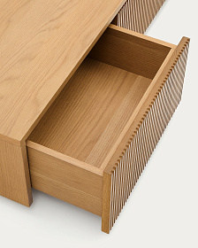 Тумба под телевизор Helvine с 4 ящиками из дубового шпона и закаленного стекла, 200 x 40