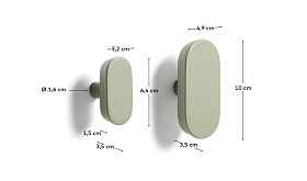 Набор из 2 вешалок Arely из бука с зеленым лаковым покрытием, 6,5 см/10 см