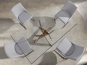 Прямоугольный обеденный стол 1169 из стекла и стали цвета розового золота 160x95