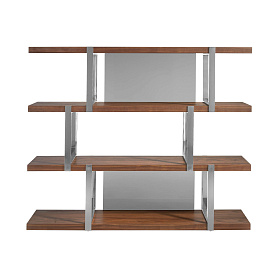 Стеллаж MQ2001SF /3136 ореховое дерево с полками из черного стекла