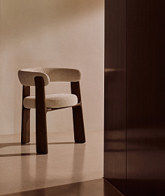 Granite Стул на 3 ножках из бежевого шенилла и массива ясеня в отделке орех