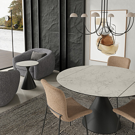 Обеденный стол TOLEDO 135 стекло с керамикой, черный металл