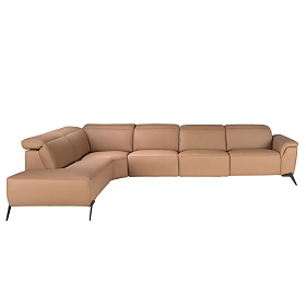 Диван модульный 5-ти местный 6281 с левым шезлонгом из светло-коричневой кожи