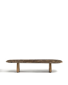 Журнальный столик Pirita из коричневого мрамора с ножками из дуба с натурально отделкой, 147 x 65 см