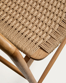 Уличный полубарный стул Derile из массива дуба в натуральной отделке и бежевой веревки