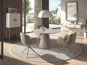 Высокий буфет 3272 из ткани, ореха и полированной золотистой стали