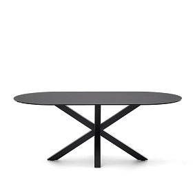Стол Argo с черным стеклом и черными стальными ножками Ø 200 x 100 см