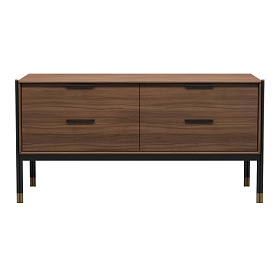 Комод BENISSA шпон ореха F, черный матовый лак, латунь