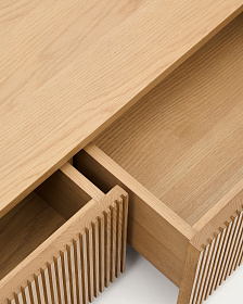 Тумба под телевизор Helvine с 4 ящиками из дубового шпона и закаленного стекла, 200 x 40