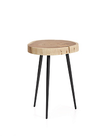 Приставной столик Tanive из акации с выбеленной отделкой и черными стальными ножками Ø35 см