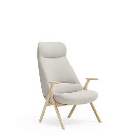 Кресло высокое Dins кремовое с каркасом из натурального бука