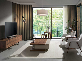 Угловой стол 2106/AC2102CT-055 треугольный из закаленного стекла и орехового дерева