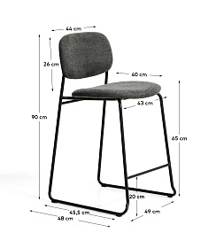 Полубарный стул Meli из серой синели с металлическими ножками, 65 см