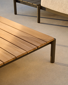 Журнальный столик Sorells из зеленого алюминия и тикового дерева 89 x 91 см