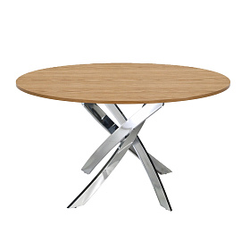 Круглый обеденный стол 1061-Ø120 из дуба и хромированной стали