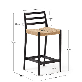 Analy Барный стул из массива дуба с черной отделкой и сиденьем из веревки 70 см