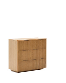 Комод Helvine с 3 ящиками из дубового шпона и закаленного стекла, 86 x 79