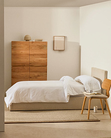 Кровать Nahiri бежевого цвета из шенилла с ящиком для хранения 90 x 200 см