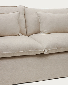 Anarela бежевый льняной диван 2-местный со съемным чехлом и подушками 240 см