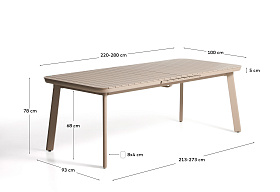 Раздвижной уличный стол Izola из алюминия с бежевой отделкой, 220 (280) x 100 см