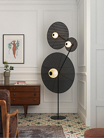 Торшер Artic с дисками из черного ротанга 1125 Ø30, Ø60, Ø90 см